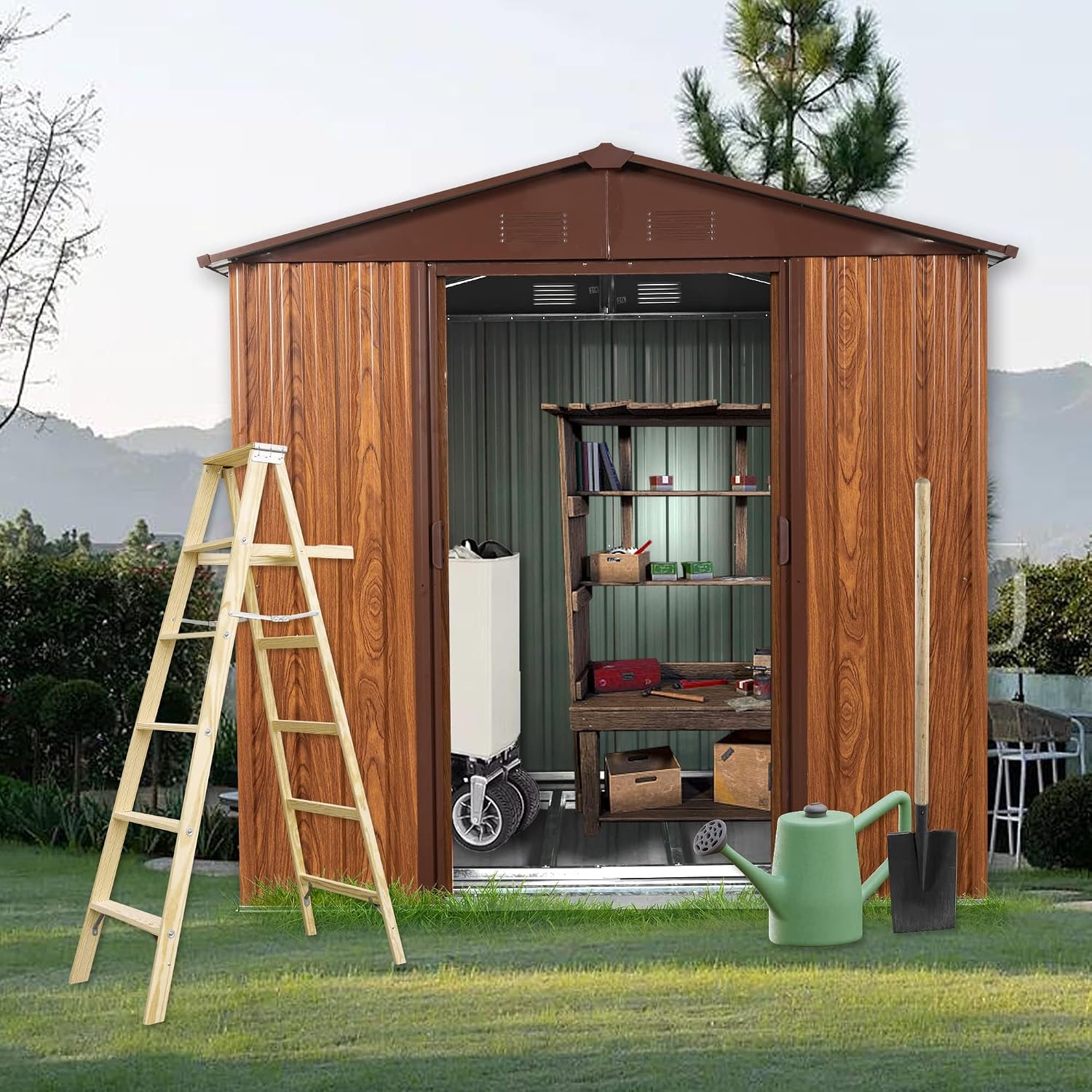 6x6FT Metal Outdoor Storage Sh - Garden Tools 评论和价格